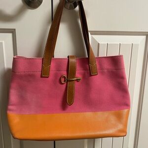 Fossil Key Per Tote; Pink and Orange Tote Bag